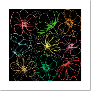 Colorful flowers lines pattern Posters and Art